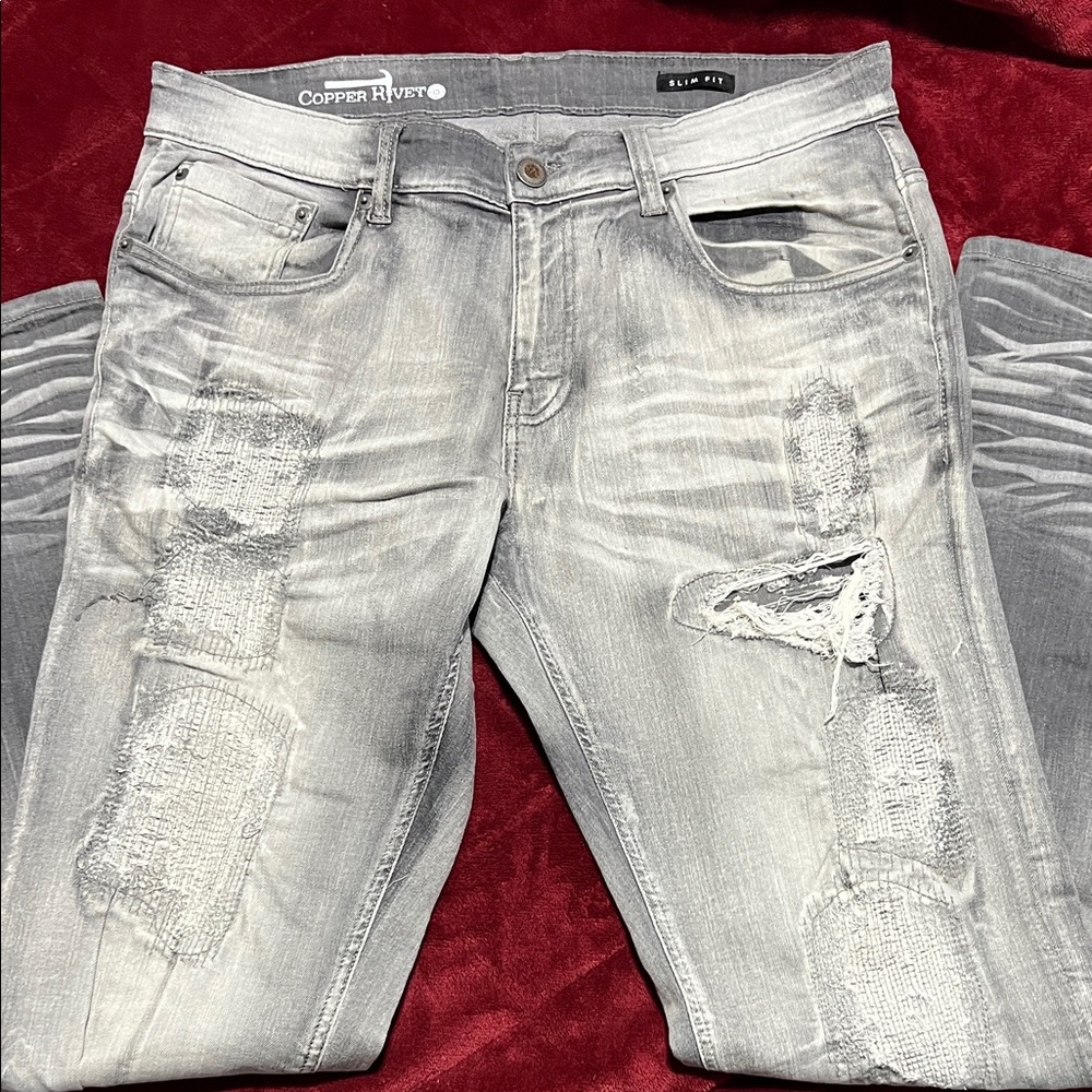 Men's Distressed Gray Jeans